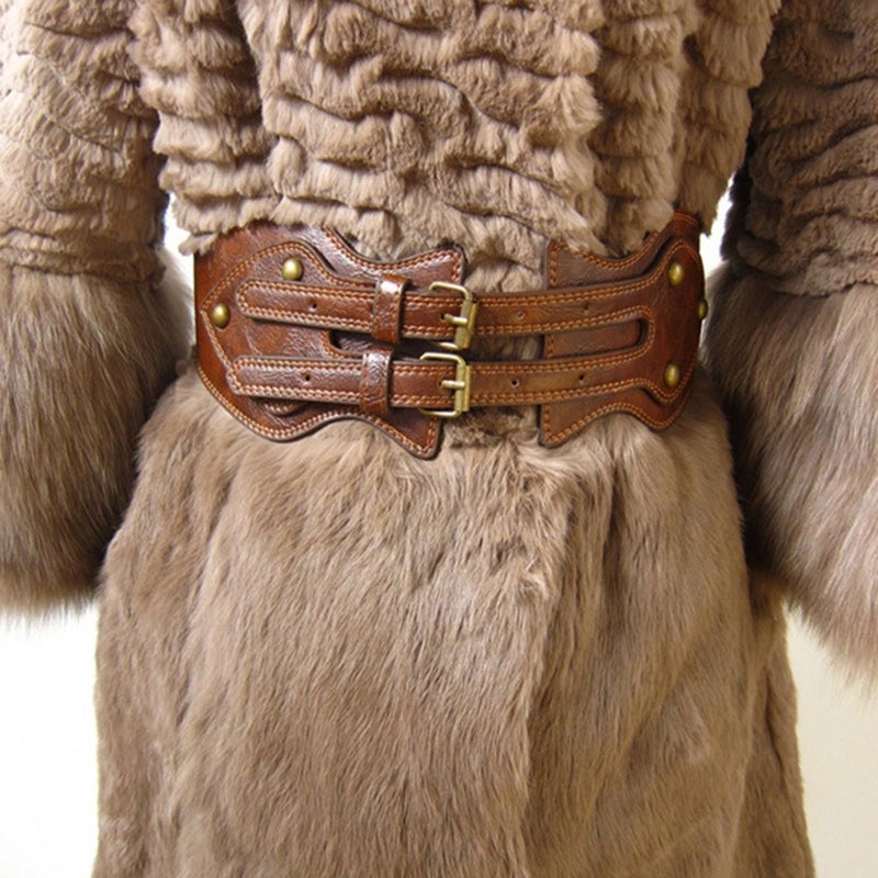 ICSTH Womens Obi Belt Vintage PU Leather Elastic Wide Waist Belt Fashion Retro Wide Belts (92CM) - Image 1